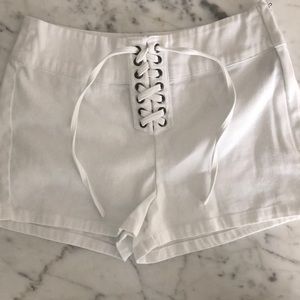 White tie up shorts